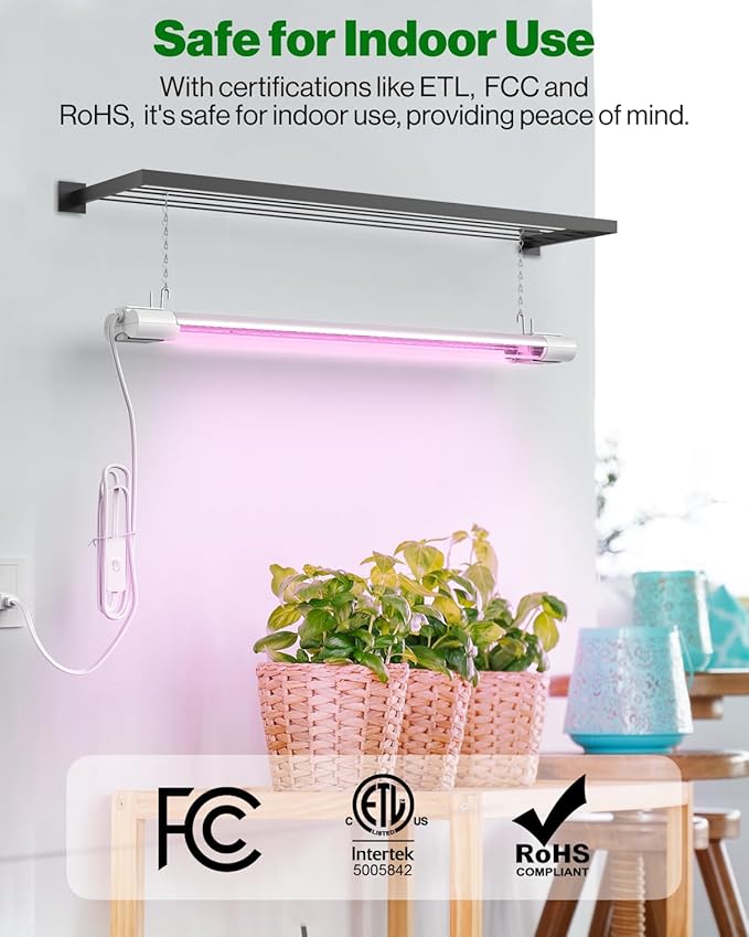 Sunco 6 Pack 2ft Grow Light LED 20W Full Spectrum For Seed Starting Seedling Indoor Plants Plug In Suspended Fixture Link Up To 8 Inline Switch ETL