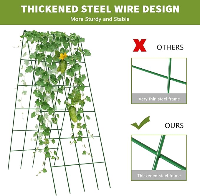 Cucumber Trellis 2 Pack Foldable A-Frame Garden Trellis for Raised Bed Garden Grow Support with Plant Support Clips Twist Ties Plastic Ties for CucumberTomato Climbing Plants and Flowers