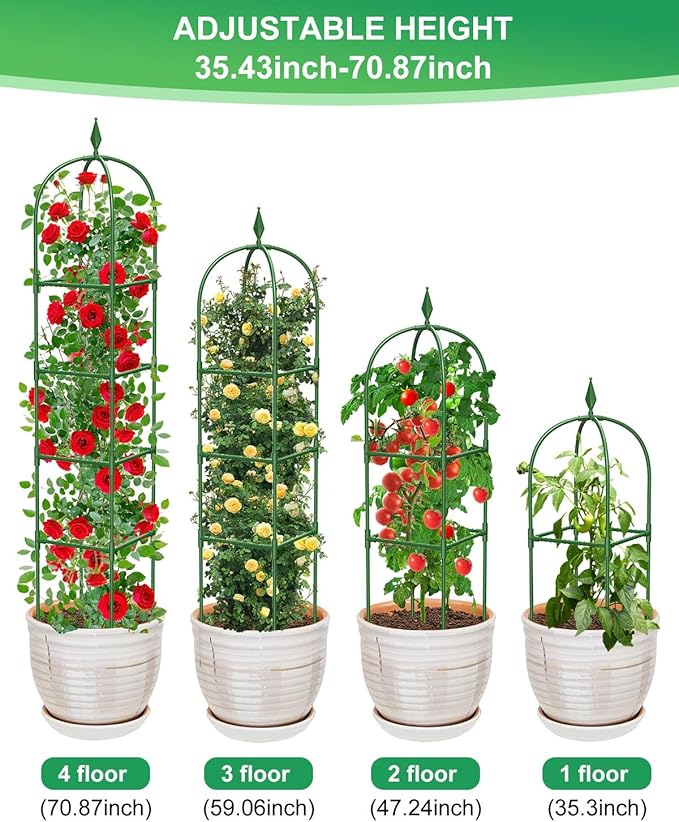 Garden Trellis for Climbing Plants Outdoor &amp Indoor - 6Ft Tall Rustproof Plant Support Cage for Vines Flowers Vegetables Roses | Heavy-Duty Adjustable &amp Decorative (3)