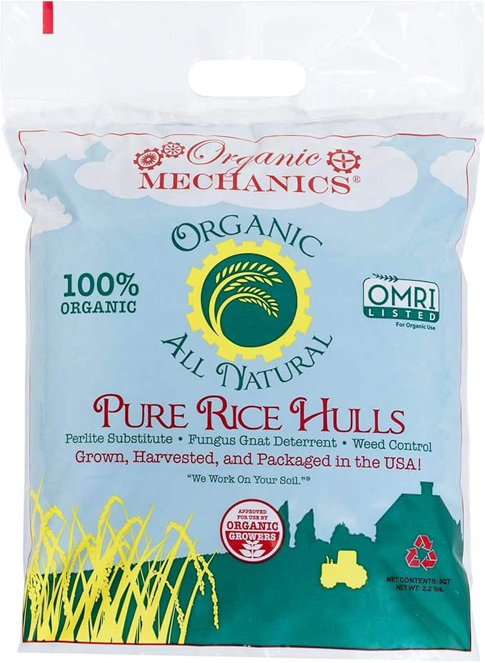 Organic Mechanics Pure Rice Hulls 8 qt (Pack of 2) - Sustainable Alternative to Perlite - Enhances Drainage Porosity and Air Space - Eco-Friendly
