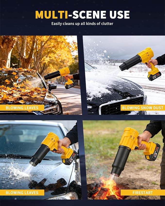 21V Cordless Leaf Blower with 2 x 4.0Ah Batteries Brushless Lightweight Handheld Blower with Detachable Air Nozzle 2-Speed Turbo for Lawn Patio Yard &amp Car Drying