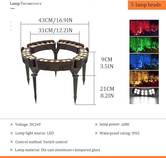 Palm Tree Lights Plug-in Tree Trunk LightsLED Uplights IP65 Water-Resistant Outdoor for Garden Yard Pathway Landscape.Excluding Transformer(Red5 lamp Heads)