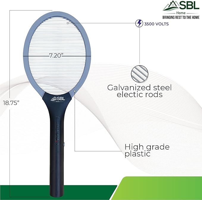 Electric Fly Swatter Racket Electric Mosquito Swatter Bug Zapper Racket Electric Fly Bat with Patented Wall Case Gray Black (2 Pack)