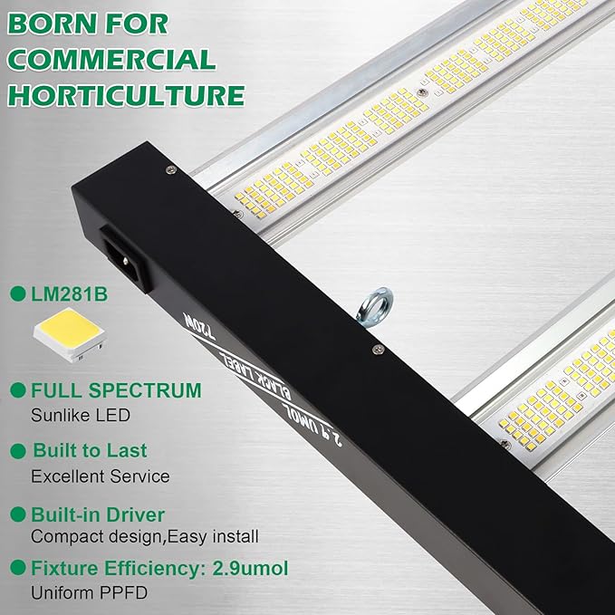 Lucius 720W LED Grow Light with LED Display LM281B Diodes Full Spectrum Grow Lamp for Indoor Plants 1872μmol/s 2.6μmol/JDimmable 0–100%Ideal for Hydroponics Greenhouse100/277V