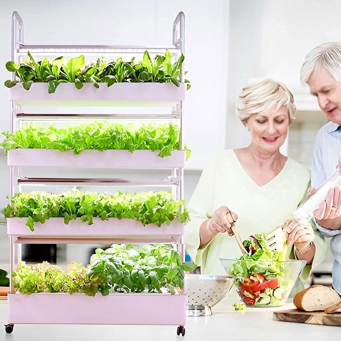 Hydroponics Tower 48/64 Hole Garden Hydroponic Growing System with LED Grow Light Planting Spaces PVC Vegetables Aeroponics Grow Kit for Herbs Fruits and Vegetables48hole