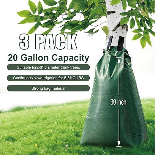 20 Gallon Tree Water Bags Slow Release Watering Bag System - Gator Style Ring for New TreesTreegator Bags for Drip Irrigation Fruit Protection Tree Storage (3 Pack)