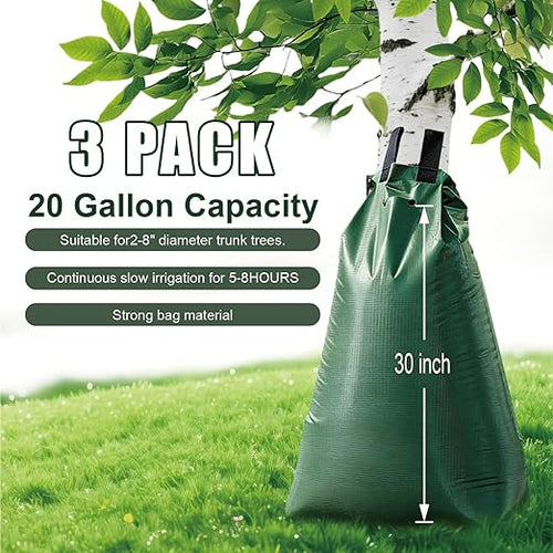 20 Gallon Tree Water Bags Slow Release Watering Bag System - Gator Style Ring for New TreesTreegator Bags for Drip Irrigation Fruit Protection Tree Storage (3 Pack)