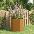Rusty Corten Steel Square Planter 15.7 inch Outdoor Decorative Metal Planter Box for Garden Weathered Finish Raised Garden Bed for Plants