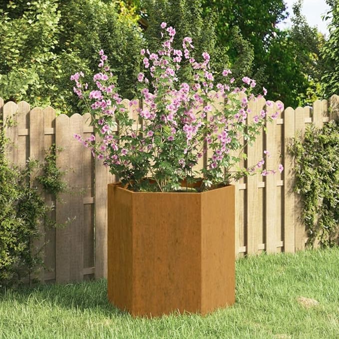 Rusty Corten Steel Square Planter 15.7 inch Outdoor Decorative Metal Planter Box for Garden Weathered Finish Raised Garden Bed for Plants