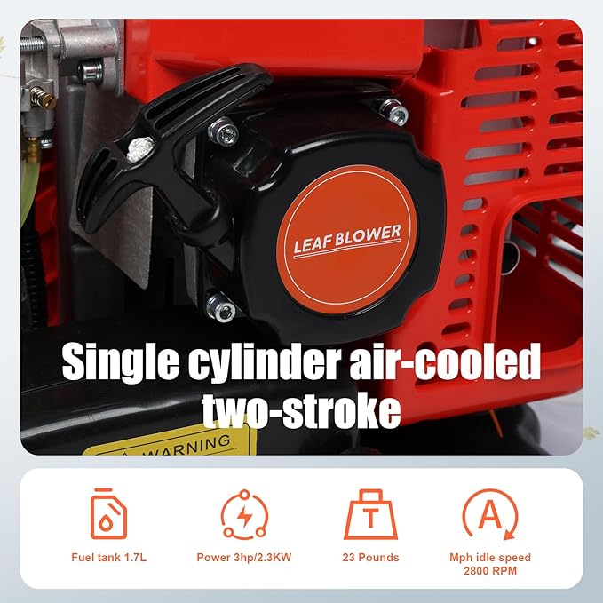 Backpack Leaf Blower 665CFM 2-Stroke Engine Gas Leaf Blower 63CC 3HP Gas Powered LeafBlower 1.7L Tank Leaf Blowers Snow Blower for Lawn Care Shipping from US (63CC Red)