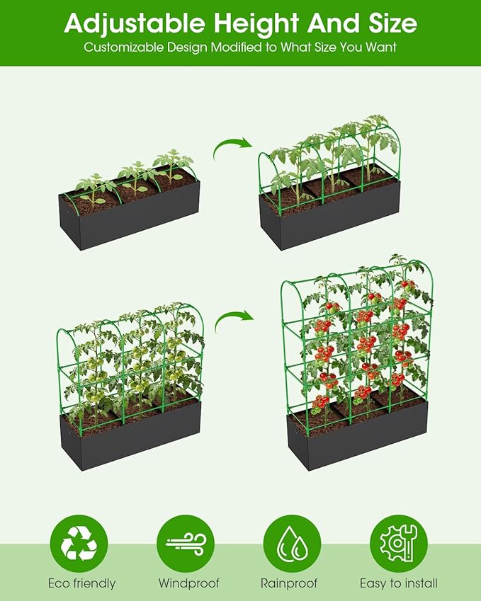 Cucumber Trellis with Grow Bags for Garden U Frame Garden Trellis for Climbing Plants Metal Plant Trellis with Garden Netting for Vegetables Flowers Fruits(4 Arches)