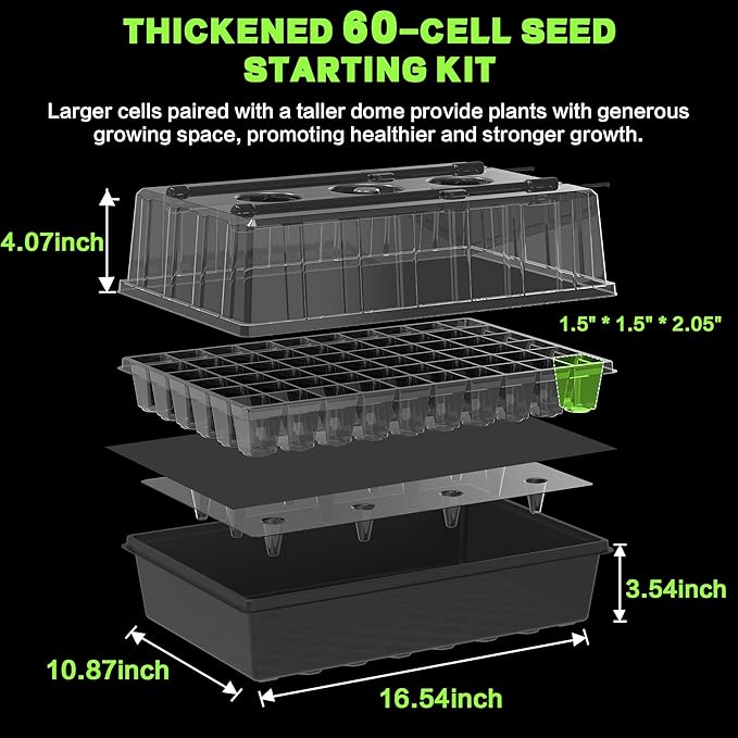 60-Cell Self-Watering Seed Starter Tray with Grow Light Upgraded 1–24H Timer Seed Trays with Humidity Dome Indoor Gardening System Starter Kit for Seeds Plant Germination