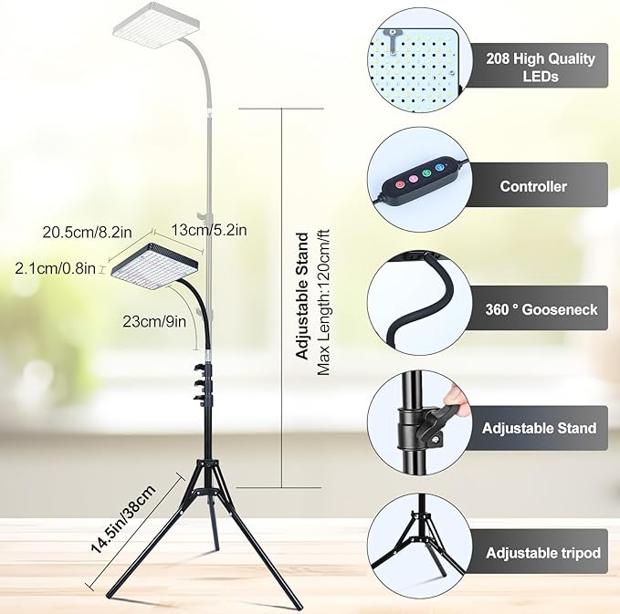 2026 Grow Light with Stand for Indoor Tall Plants Bonsai Tree 4/8/12/16/20H Timer Bright Natural Sunlight Full Spectrum 25 Watt Power Draw NO Need Adapter 24-64 Height Adjustable