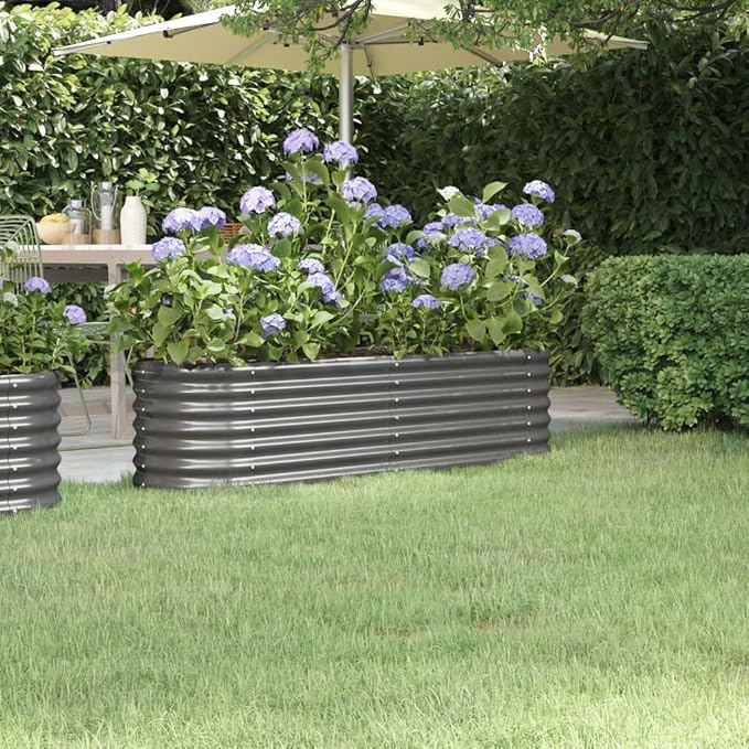 vidaXL Garden Raised Bed Raised Patio Bed Outdoor for Vegetables Planter for Outdoor Plants Planter Box Stand Powder-Coated Steel Gray