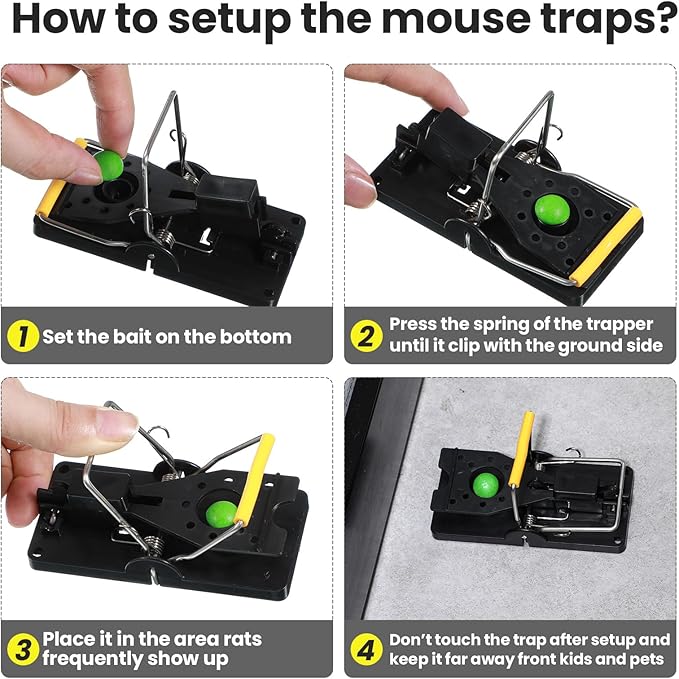 Qualirey 18 Pcs Mouse Traps Bulk Plastic Snap Rat Trap Reusable Quick Effective Safe for Indoor Outdoor Home House Warehouse Garden Kitchen 3.86 x 1.81 x 2.17 Inch (BlackYellow)