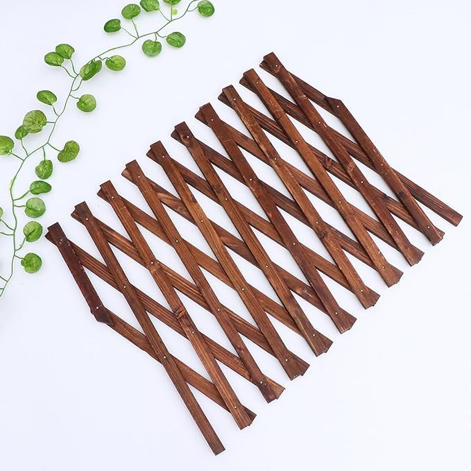 Angoily Expandable Carbonized Anticorrosive Wood Climbing Plant Support Trellis 44cm X 28cm Garden Vine Bracket Frame for Outdoor Patio and Balcony Plant Climbing