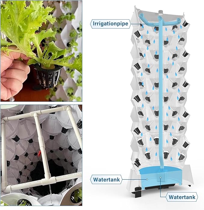 80 Pots Hydroponics Tower Set Vertical Hydroponic Growing System with Water Pump Indoor Outdoor Planter Tower Starter Kit for Growing Strawberries Tomatoes Lettuce Plants &amp Vegetables at Home