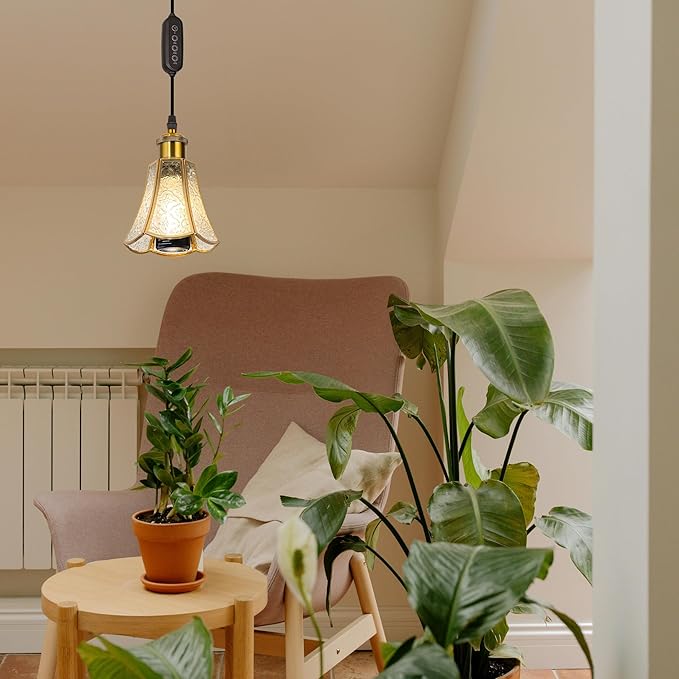 Adjustable Height Juno Track Light Pendants Full Spectrum AUTO 10W Plant Growing Lamp Clear Embossed Glass Copper Line Cover Timer for Indoor Basil Kitchen Green House Customizable