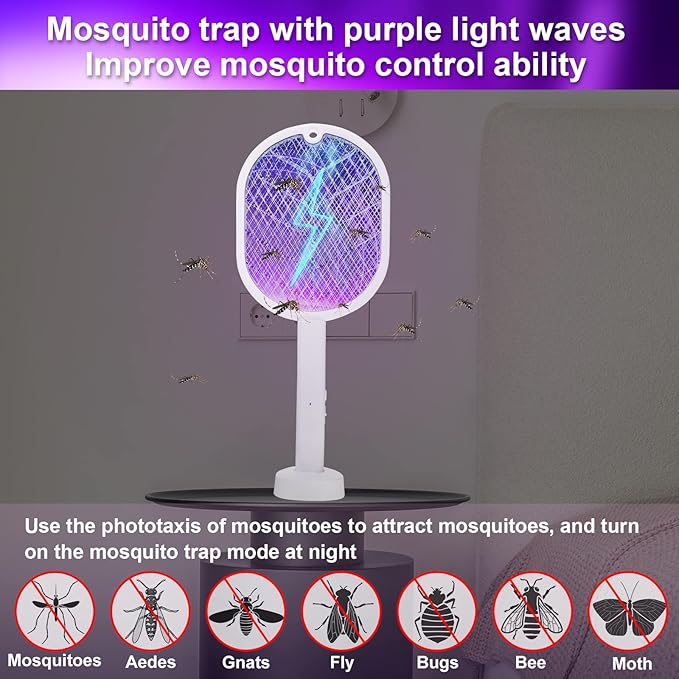 4 Pcs Electric Fly Swatter Bug Zapper Racket 2 in 1 USB Rechargeable Mosquito Racket 3000v High Powered Mosquito Killer for Indoor Outdoor Home Bedroom Kitchen Patio Office Insect