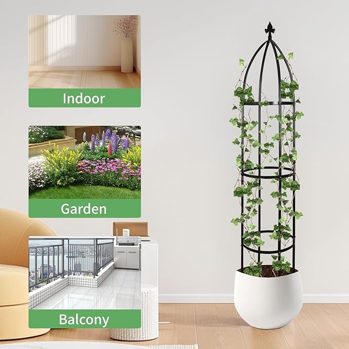 Garden Obelisk Trellis for Climbing Plants Outdoor 6.3 Feet Tall Rose Heavy Duty Metal Trellis Plant Support for Vines Clematis Flowers Bronze