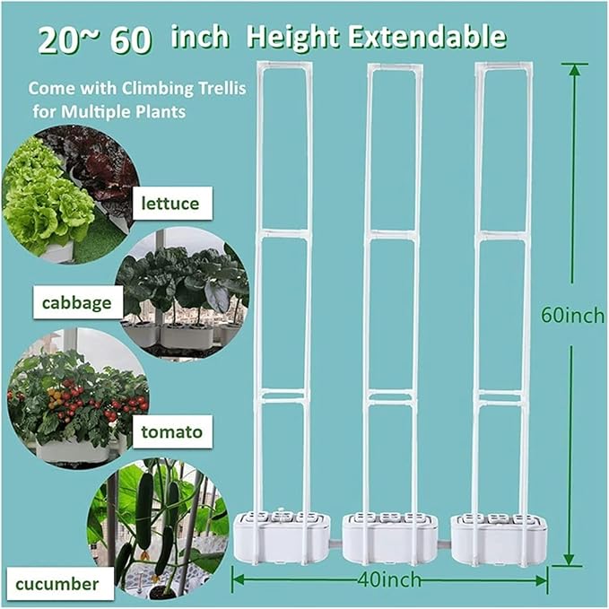 Hydroponics Growing System Smart Hydroponics Growing System with Controller Auto Remind Self-Watering Planter 60 Climbing Trellis for Cucumber Tomato Hydroponic Tower (2 White)