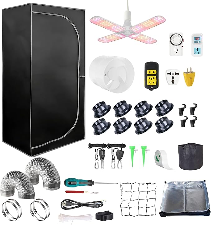 4x4 Grow Tent Kit Complete High Reflective Mylar Indoor Grow Tent 48x48x80+ LED Grow Light Combo Hydroponics Indoor Plant Growing Tent System (Upgraded Grow Tent Kit)