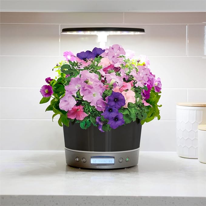 AeroGarden Harvest Elite 360 Indoor Garden Hydroponic System with LED Grow Light and Herb Kit Holds up to 6 Pods Platinum