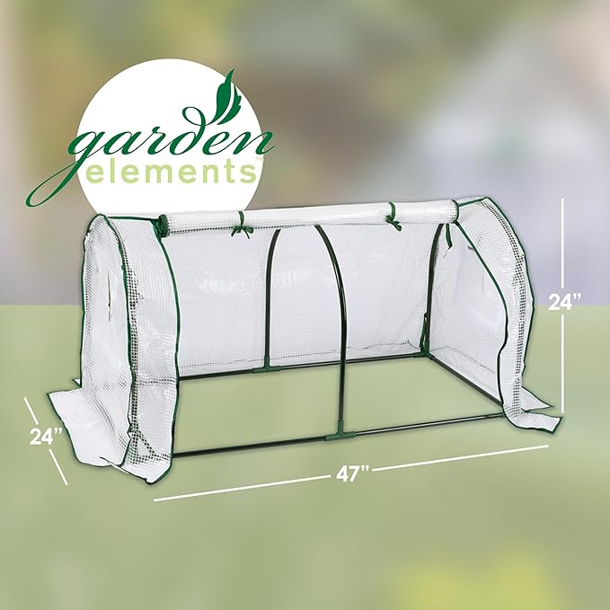 Garden Elements Indoor/Outdoor Metal Frame Plastic Covered Cloche Round Tunnel Greenhouse with Mesh Vents White Mini 47”