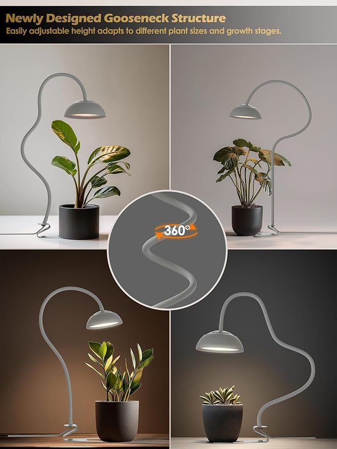 GLOWRIUM Smart Grow Lights for Indoor Plants10W Full Spectrum LED Plant Light with 3/9/12 Timer10 Dimmable LevelsHeight Adjustable Grow Light with Base (White)