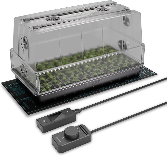 AC Infinity Heavy-Duty Large Humidity Dome 6x12 Germination Kit Full Spectrum LED Grow Light Bars w/Samsung LM301H EVO LEDs Heat Mat 3 mm Thickest Dome Trays Extension Panels for Seed Starting
