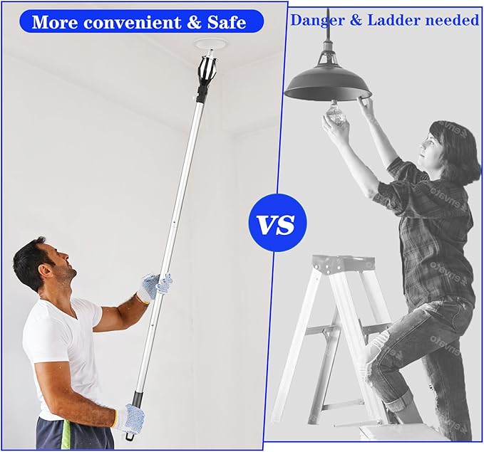 12 FT Light Bulb Changer for High Ceilings Light Bulb Pole Changer for High Ceilings Light Bulb Changer with Baskets and Suction Cup Light Bulb Removal Tool for Household