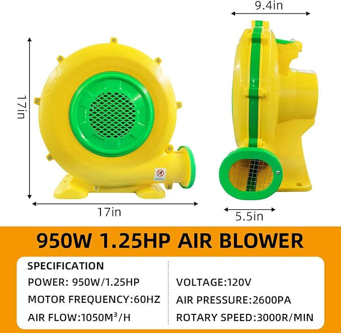 480W+950W Powerful Air Blower Portable Electric Blower Fan Pump Perfect for Inflatable Spray Painting Booth Bounce House Bouncy Castle Jumper Water Slid Blower Corded
