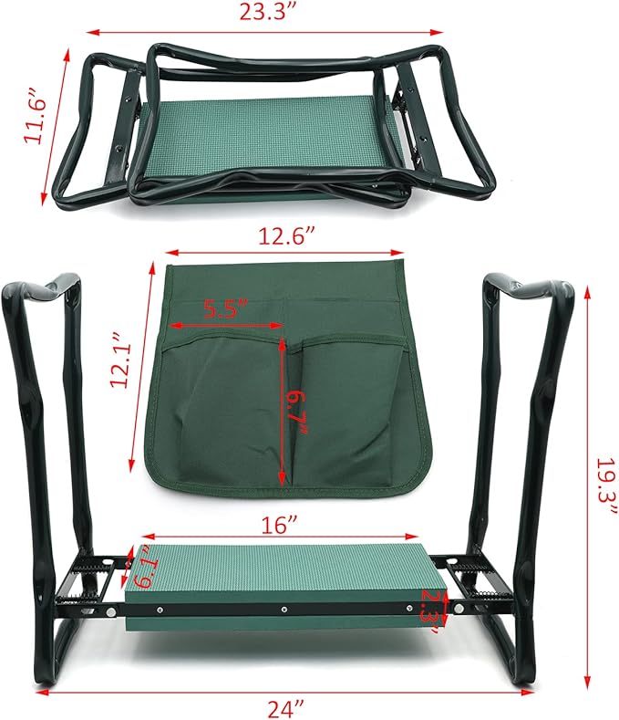 HTTMT- Garden Kneeler Benches Foldable Foam Seat w/EVA Folding Portable Bench Kneeling Pad and Tool Pouch Protection Body Knees Clothes from Dirt &amp Grass Stains [P/N: ET-TOOL039-GREEN]