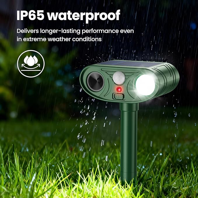 2026 Upgraded Ultrasonic Solar Animal Repellent Outdoor Deer Repellent Devices Squirrel Cat Raccoon Rabbit Dog Deterrent with Motion Sensor Flash Light for Yard Garden Lawn-4 Pack