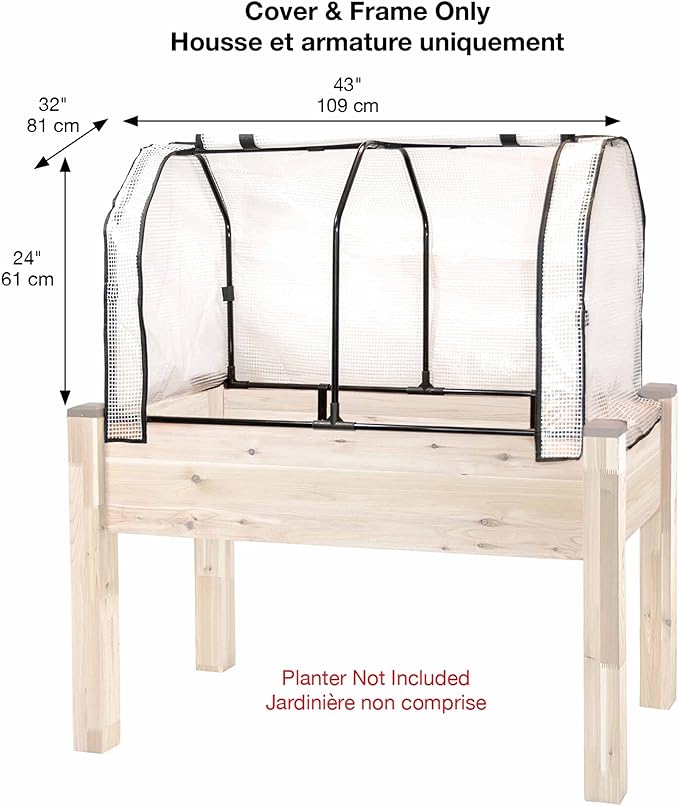 CedarCraft Greenhouse &amp Bug Cover Combo 32''W x 43''L x 24''H - Provides The Perfect microclimate for Your Plants. Includes 1 Frame &amp 2 Cover. Planter NOT Included Black Frame