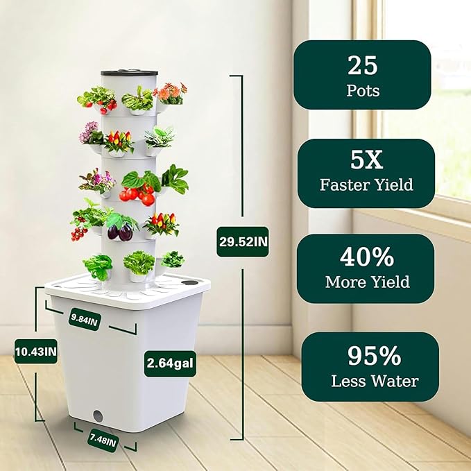 System of Hydroponic Culture of 30 Capsules of Vertical Garden Hydroponic Tower Intelligent Aerosony Culture Kit for Interiors with Moisturizing Pump Adapter Network P