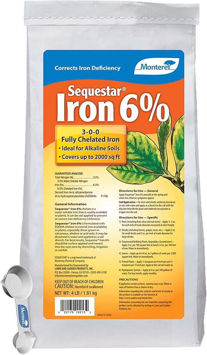 Monterey Sequestar Iron 6% Soil Amendment for Gardening 4 Pounds Bundled with Garden Measure Spoon