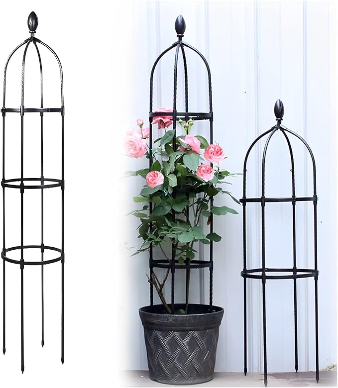 Potted Plant Stand Climber Garden Trellis Rose Obelisk Tomato Cage Decorative Garden Trellis for Fruits Vegetables Flowers Black (Color : Black Size : 175x31.7cm)
