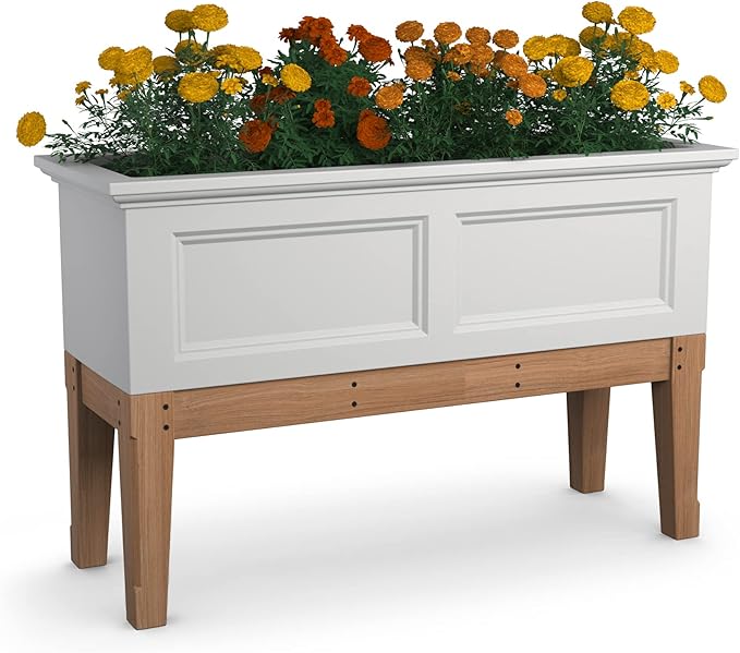 Mayne Fairfield Elevated Garden Bed - White - 48in L x 18in W x 14in H - Polyethylene - Built-in Water Reservoir (4890-W)