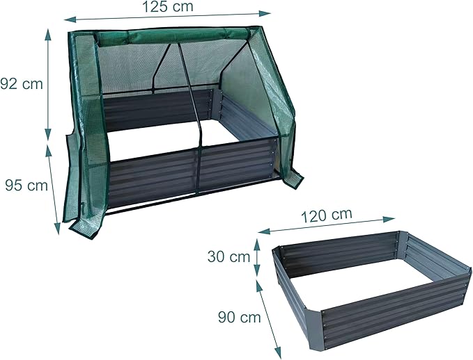 Relaxdays Raised Bed with Greenhouse for Flowers Plants and Vegetables H x W x D: 92 x 125 x 95 cm Garden Plant Bed Light Grey