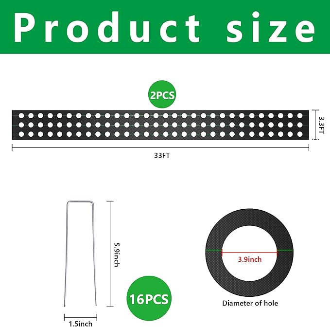 CODREE 2 Pcs Heavy-Duty Garden Weed Control Barrier - 33 x 3.3 Ft Landscape Fabric with Planting Holes - Weed Block Gardening Mat with 16 Ground Nails