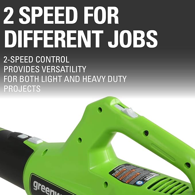 Greenworks 24V (90 MPH / 320 CFM / 200+ Compatible Tools) Cordless Axial Leaf Blower Battery and Charger Not Included