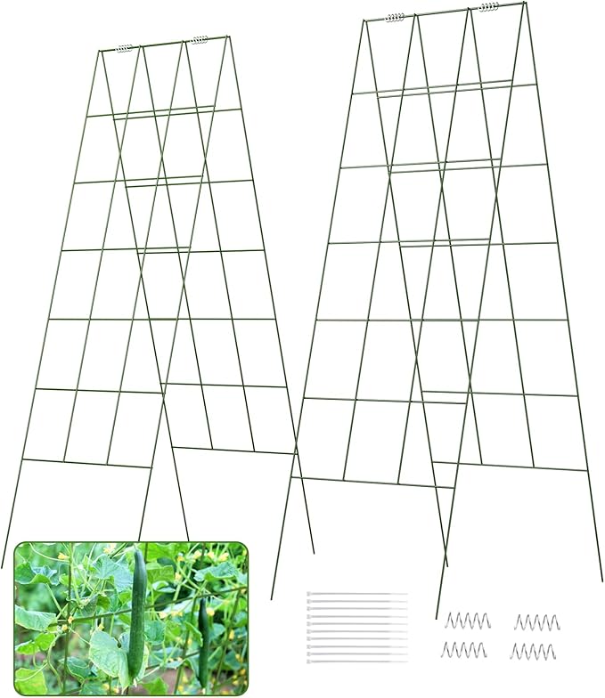 DOEWORKS Cucumber Trellis 56 High Foldable A Frame Garden Trellis 2 Pack Plant Support for Climbing Cucumber Beans Tomatoes Flowers Green