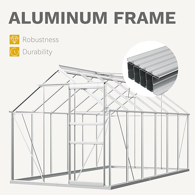 DWVO 6x12FT Polycarbonate Greenhouse for Outdoors Large Heavy Duty Aluminum Greenhouses with Sliding Doors and Vent Window Walk-in Greenhouse for Garden Backyard Easy to Setup Silver
