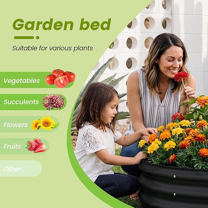 AHEONLAR 3PCS 2x2x2FT Galvanized Raised Garden Bed Kit Round Metal Flower Box Large Planter Raised Beds Outdoor Garden for PlantingFruitHerb Black