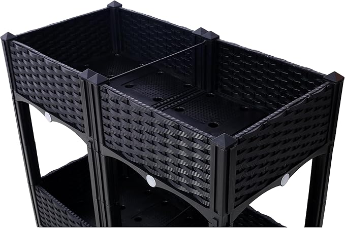 Planter Raised Beds - Elevated Planter Garden Box with Drainage Plug Raised Garden Beds for Vegetable/Flower/Herb Outdoor Standing Planter Beds Gardening KitBlack31.5x15.7x27.7