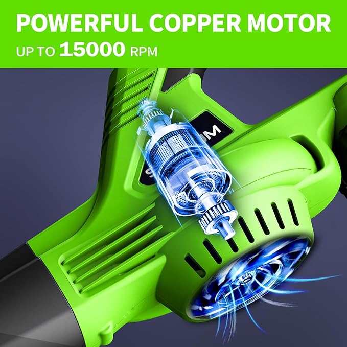 SEYVUM Leaf Blower 20V Cordless Blower with 2 x 2.0Ah Battery Electric Leaf Blowers for Lawn Care 320 CFM 150 MPH Battery Powered Leaf Blower for Patio Garden Cleaning Fast Charger Grass Green