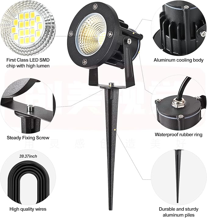 20W Low Voltage Landscape Lights LED Landscape Lighting with Connectors and Spike Stand 12V 24V Outdoor Spotlights Yard Garden Pathway Lights 2000LM Waterproof Warm White Light (9Pack)