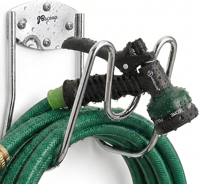 JBscoop Stainless Steel Garden Hose Holder Wall Mount – Silver SUS304 Hose Hanger for Indoor &amp Outdoor Use