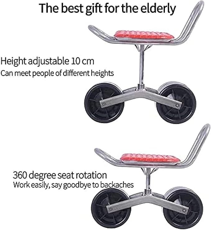 Garden Rolling Work Seat Garden Tools with Wheels 360 Degree Swivel Load 100Kg Adjustable Height for Weeding Gardening Lawn CareCC
